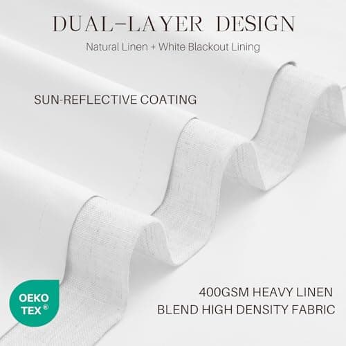 YZ HOME Pinch Pleated Linen Curtains 100% Blackout 84 Inches Long for Living Room Bedroom, Memory Trained Thermal Insulated Room Darkening Window Drapes with Rings Hooks, 2 Panels, White, 40" Wx84 L - Thumbnail 3