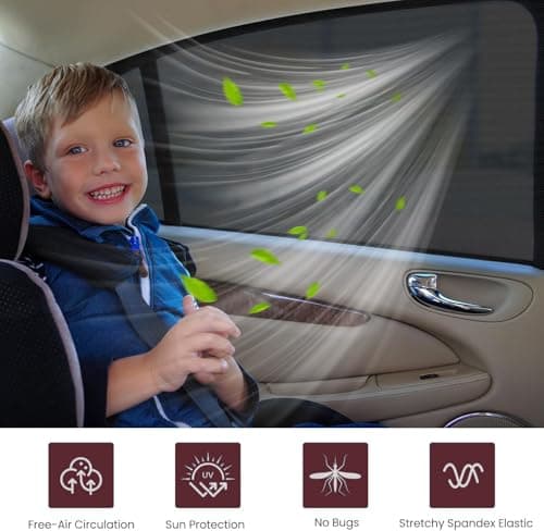 Car Window Screen for Cars and SUVs,4 Pack, Insect-Proof, Maintains Air Circulation, Sun Shading, Privacy Protection(for All 4 Windows) - Thumbnail 3