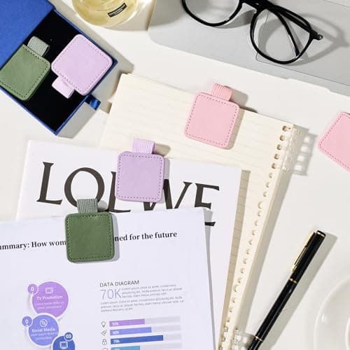 2Pcs Magnetic Leather Bookmarks with Gift Box Square-Shaped Magnetic Pen Holder Book Marks Clip Gift for Book Lover Readers Cute Bookmark for Women, Purple - Thumbnail 6