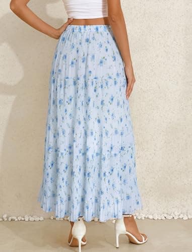 Arolina Gold Foil Print Long Skirt Women Trendy High Waisted Boho Maxi Skirts Flowy Tiered Ruffle A Line Casual Pockets - Thumbnail 2