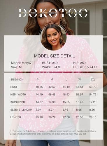 Dokotoo Womens Juniors Summer Tops 2026 Fashion Trendy Casual Dressy Spring Smocked Short Sleeve T Shirts Alicia Flower Print V Neck Business Work Tunic Bohemian Floral Top Medium Blue - Thumbnail 4