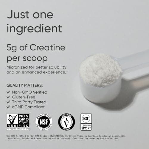 Sports Research® Creatine Monohydrate Powder w/Creapure® - Gain Lean Muscle, Improve Performance, & Support Workout Recovery* - 5g German Creatine · NSF Sport · Easy Mixing - 90 Servings (Unflavored) - Thumbnail 2