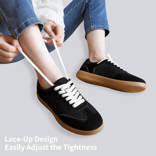 JENN ARDOR Black Low Top Sneakers for Women Lace-up Fashion Tennis Shoes Casual Slip On Sneaker Padded Non Slip Footwear for Work, Walking, Everyday Wear 8 - Thumbnail 2