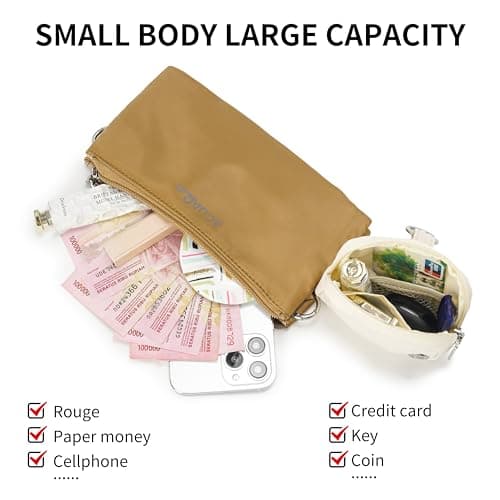 ACUARIO Crossbody Bags for Women - Nylon Purse Trendy Mul-pockets Waterproof Shoulder Bag with Wide Strap (Brown) - Thumbnail 4