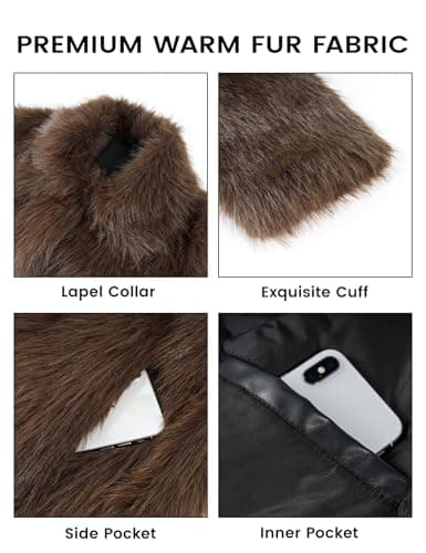 Eisctnd Men's Faux Fur Coat, Warm Fluffy Fuzzy Fleece Jacket with Lapel Collar for Winter Fashion Trench Outerwear(Coffee-S) - Thumbnail 5
