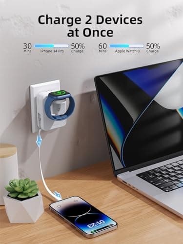 AFLYDOG for Apple Watch Charger Block, 2 in 1 Wall Charger with Built-in Retractable Charging Cable, Travel Foldable Plug Power Adapter Compatible with iPhone iWatch (White) - Thumbnail 2