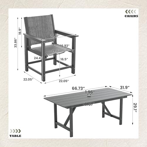 UDPATIO HDPE Outdoor Dining Table Heavy Duty All-Weather Resistant with Umbrella Hole Furniture for Patio, Poolside, Deck, Garden, Porce, Kitchen, Room,Light-Grey,1Table - Thumbnail 3