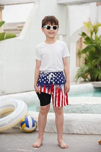 Swim Trunks for Boys Size 10-12 American Flag Big Boy Swim Shorts Novelty Board Shorts Kids American Flag Sports Bathing Suit Size 10-12 Boys Swimsuits with Drawstring Pockets Medium 10T 11T 12T - Thumbnail 4