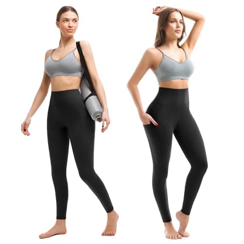 Walifrey Leggings with Pockets for Women, High Waisted Buttery Soft Womens Leggings for Gym Yoga Workout (Black SM) - Thumbnail 2
