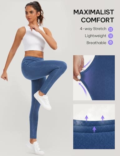AVAMO Jeggings for Women Tummy Control Stretchy Skinny Jeans Pull On Elastic High Waisted Denim Jeans Leggings Trendy Medium Wash - Thumbnail 5