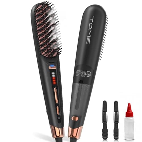 TOME Steam Hair Straightener Brush, Anti Scalding Design 2 Steam Levels, 3 Heat Settings, Fast Styling Steam Brush with Less Heat Damage, Anti-Frizz 100-240 Dual Voltage Black - Image 1