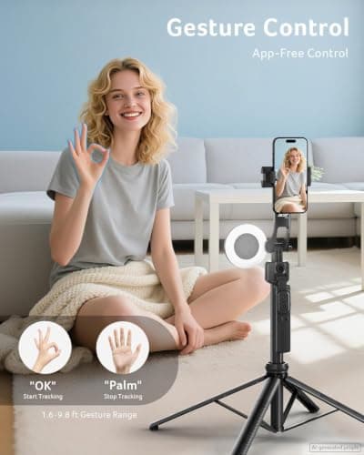 Acer Gadget Auto Face Tracking Tripod for iPhone/Cell Phone/Android/Camera with Light and Remote, 64", No App, 360°Rotating Tripod Selfie Stick for Tiktok YouTube Vlog Live Streaming Video Recording - Thumbnail 3