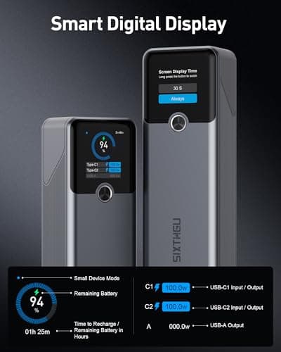 SIXTHGU Laptop Power Bank, 3-Port 20,000mAh Portable Charger with 200W Max Output, PD 3.1 Fast Charging, Flight-Approved for Travel, PowerTower, for MacBook, iPhone 17/16 Series, and More(Grey) - Thumbnail 4