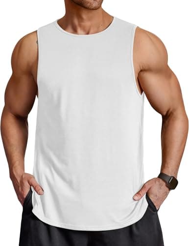 COOFANDY Mens Cut Off Tank Top Workout Sleeveless Tops for Men Quick Dry Gym Muscle Tee Fitness White Bodybuilding T Shirt - Image 1