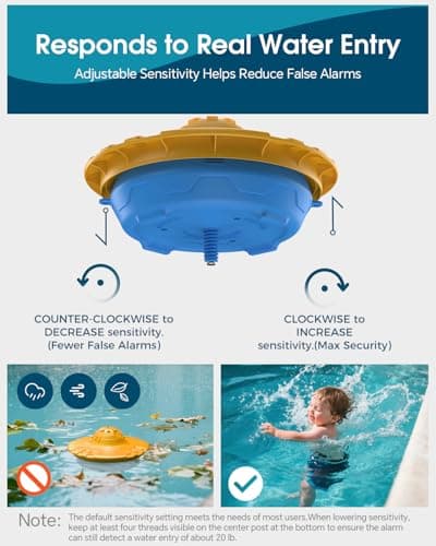 Pool Alarm for Inground & Above Ground Pools,Adjustable Sensitivity Water Detection Alarms Covers 20x40ft,85dB+ Safety Alert for Kids,Pets & Accidental Entry,Weatherproof UV&Corrosion Resistant YE&BU - Thumbnail 3
