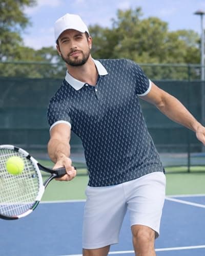 KUYIGO Mens Golf Polo Shirt Quick Dry Breathable Moisture Wicking UPF 40+ Printed Short Sleeve Performance Shirt,S - Thumbnail 6
