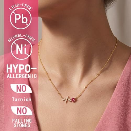 Helirose Heartbeat Heart ECG Pendant Necklace for Women, Dainty 18K Gold Plated Jewelry, Hand-set Cubic Zirconia, 19" Adjustable Chain, Mother's Day, Graduation, Anniversary, Daughter & Birthday Gifts (Red) - Thumbnail 4
