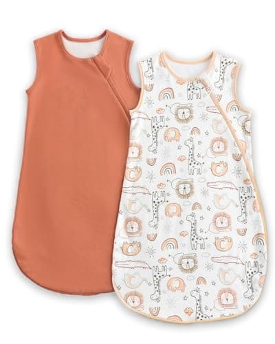 WYTbaby 2 Pack Baby Sleep Sack 1.0 TOG, 100% Cotton Wearable Blanket, 2-Way Zipper Baby Sleeping Bag,Orange Lion Print,0-6 Months - Image 1