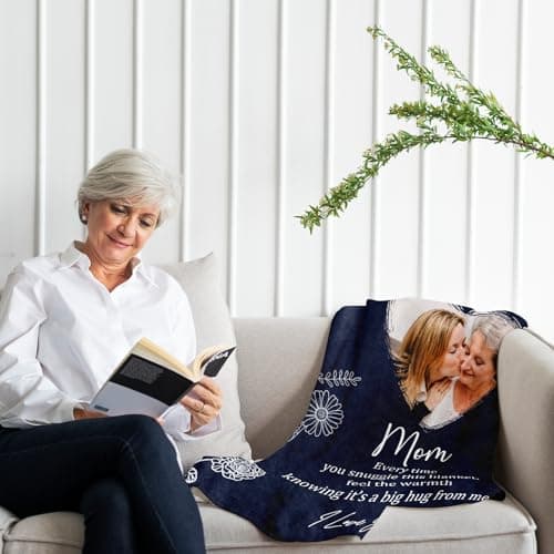 KUKULIKI Ships Next Day, Personalized Christmas Mom Blanket Gift, Custom Blanket with Kids Name and Birth Month Flowers, Birthday Gifts for Mom from Daughter Son, Personalized Gifts for Grandma,Wife - Thumbnail 4