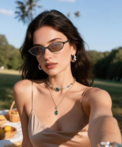 QALLY Retro Oval Womens Sunglasses Cat Eye Sunglasses for Women: Chic 90s Sunnies Lightweight Trendy UV protection Sun Glasses - Thumbnail 3