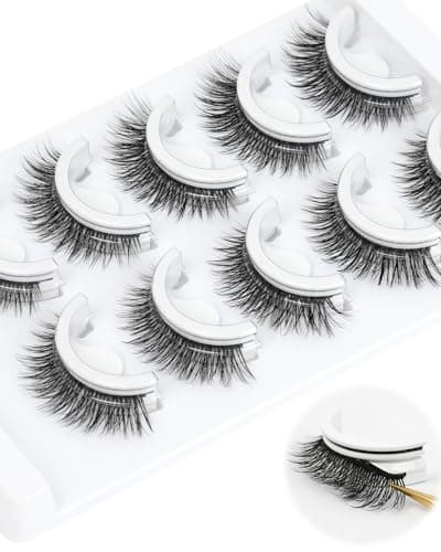 Waterproof Self Adhesive Eyelashes, 5 Pairs Natural Look Stick on False Eyelashes, Cat Eye Style 6-12mm Pre Glued Lashes, No Glue Needed, Wispy Glueless Lashes Reusable by Obeyalash (6D07) - Image 1