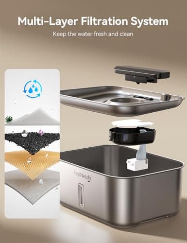 3.2Gal/12L Dog Water Fountain for Large Dogs, Stainless Steel Dog Water Bowl Dispenser with Deeper & Wider Drinking Area, FEELNEEDY Automatic Pet Fountain with Window & LED Light - Thumbnail 6