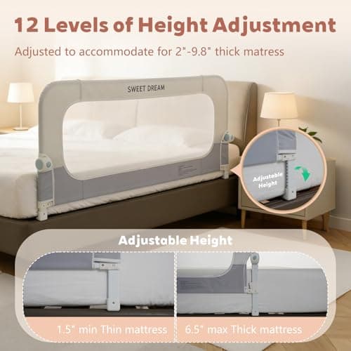 Bed Rail for Toddlers, 47in Folding Toddler Bed Rail Guard with Reinforced Anchor System & Sturdy Metal Frame, Portable Bed Railing for Baby Fits Crib,Twin, Queen & King Bed, Breathable Mesh - Thumbnail 5