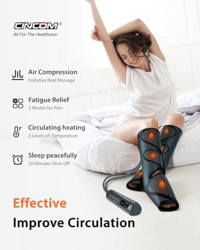 CINCOM Air Compression Leg Massager, Legs Massage for Circulation and Pain Relief, Calf Leg Air Compression Massager Help with Relief Legs - Thumbnail 2