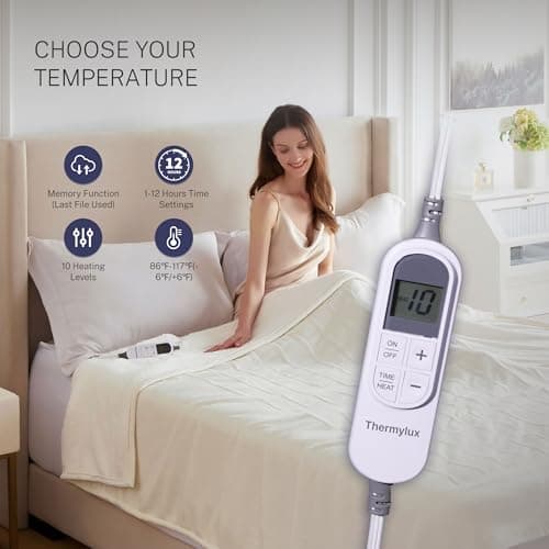 Thermylux Electric Blanket Full 72"x84" Heated Electric Blankets 10 Heating 12 Time Settings Levels 8 Hours Auto Off Fast Heating and Overheat Protection ETL Certified Machine Washable,Ivory - Thumbnail 5