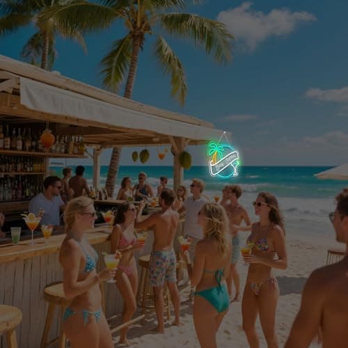 WX&YH Bar Open Neon Sign Cocktail Coconut Tree Led Light Open Signs for Business Bar Decorations for Home Pub Party Club Beer Bar Lights Man Cave Coffee Stores Restaurant Palm Decor Gifts - Thumbnail 5