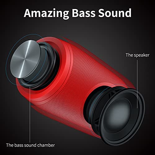 Bluetooth Speaker,MusiBaby Wireless,Outdoor, Waterproof,Portable Speaker,Dual Pairing, Bluetooth 5.0,Loud Stereo,Booming Bass,24H Playtime for Home&Party,Gifts(Pure Red) - Thumbnail 4