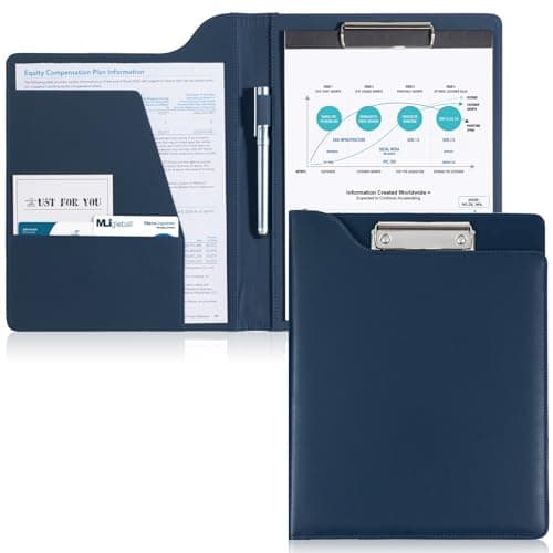 ProCase Clipboard Folder Portfolio, A4 Leather Padfolio Clipboard, Professional Business Portfolio Folder for Interview Resume Office Conference -Darkblue