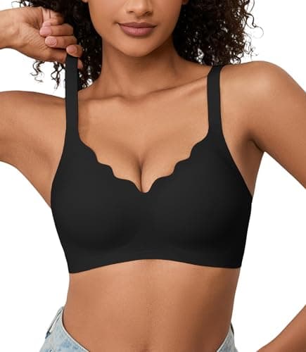 POSESHE Women's Seamless Bras Wireless Push Up Support Bra Comfort Full Coverage Bra V Neck Sleep T-Shirt Everyday Bralettes - Image 1