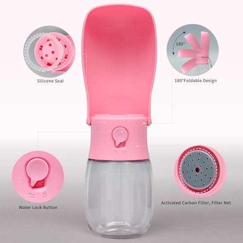 VEPOUYU Portable Dog Water Bottle 10oz Pink - Thumbnail 2