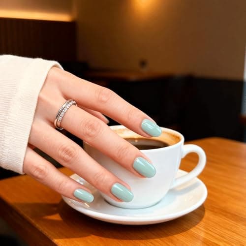 Medium Almond Press On Nails Light Blue Green, Soft Gel Reusable Fake Nails Kit with Nail Glue, 30 Pieces 15 Sizes Durable Stick On False Nails for Women Gift - Thumbnail 2