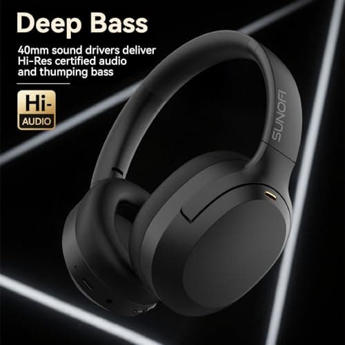 SunoFi Hybrid Active Noise Cancelling Headphones, Wireless Over Ear Bluetooth Headphones with Mic, 60H Playtime, Hi-Res Audio, Deep Bass, Foldable Comfort Fit Ear Cups for Travel, Office, Home (Black) - Thumbnail 3