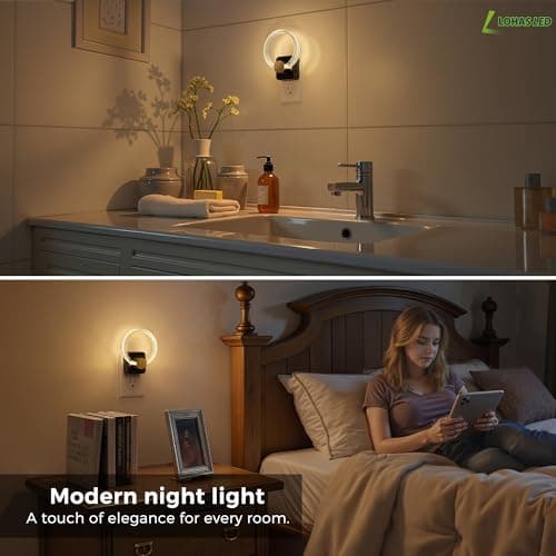 L LOHAS LED Night Lights Plug into Wall, 2 Pack Plug in Night Lights with Light Sensor, 3000K Soft White, 0-100LM Brightness Adjustable, Acrylic Nightlight for Bathroom Bedroom Hallway - Thumbnail 6