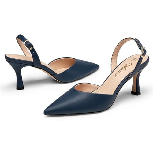 Athlefit Closed Pointed Toe Heels for Women Dress Work Wedding Party Slingback Stiletto Pumps Shoes Navy Size 8.5, SAPU2606W - Thumbnail 5