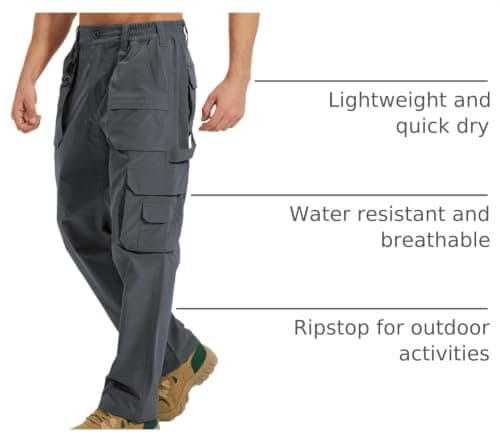 MOURCE Men's Work Utility & Safety Pants - Waterproof Ripstop Tactical Cargo Pants for Men Stretch, Grey 32L - Thumbnail 4