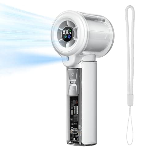 COKUNST Handheld Fan with Mist Spray, 1-100 Speed Toggle Button & LED Digital Display, 3000mAh USB Rechargeable, 16000 RPM Turbo Mini Fan for Travel Outdoor Camping Makeup Home Office – White - Image 1