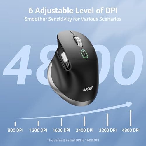 Acer Ergonomic Mouse Wireless Rechargeable with Side Scroll (BT5.2+2.4GHz), Bluetooth Computer Mouse for Laptop, Medium to Large Sized Hands, Office USB Mice, 8 Buttons, 4800 DPI for PC, MacBook Neo - Thumbnail 4