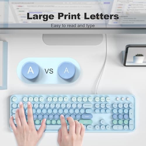 Atelus Large Print Keyboard, USB Wired Computer Keyboard with Retro Keycaps, Numeric Keypad and Media Hotkey for Office Desktop PC Laptop and Windows 7 8 10 11 (Blue Colorful) - Thumbnail 2