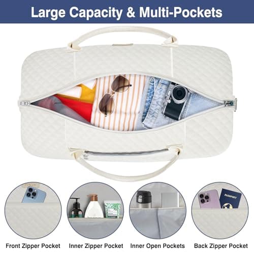 Weekender Bag for Women Travel Duffel Bag - Carry On Overnight Bag with Shoe Compartment Large Nylon Duffle Tote Bag 21.5" with Toiletry Bag for Traveling Business Weekend Trip 3Pcs Set - Thumbnail 4