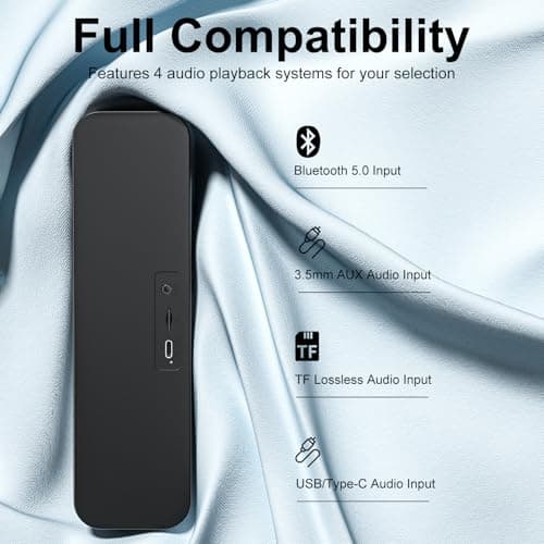 Computer Speakers for Desktop PC,Rechargeable Bluetooth Speaker,Small Computer Soundbar with Stereo & Bass,3.5mm Aux-in,TF Port,Loud Volume for Web Conferences,Teacher,Music (Black) - Thumbnail 3
