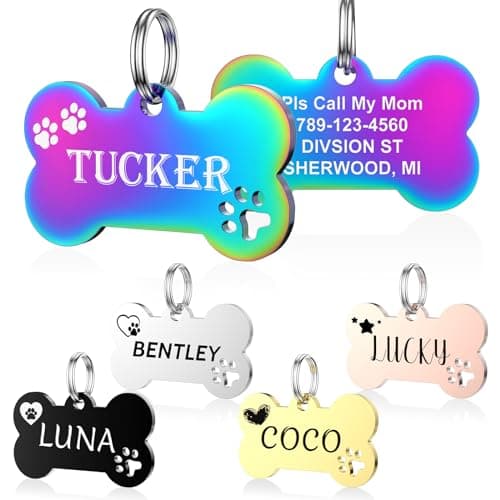 Dog Tags Personalized for Pets - YEHANTI Personalized Dog Tags with Lovely Icons, Durable Stainless Steel Pet ID Tags for Small Large Dogs Cats, Custom Dog Name Tags Engraved on Both Sides (Bone) - Image 1