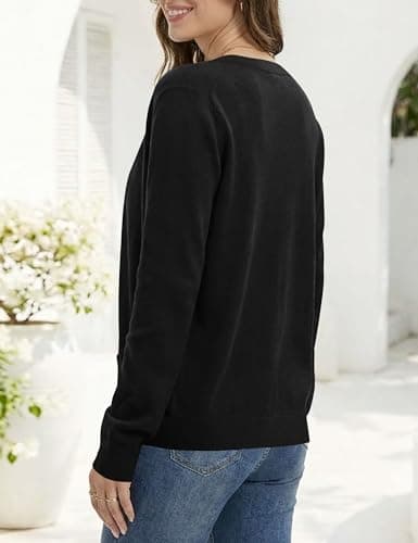 LaGracia Cardigan Sweaters for Women Long Sleeve V Neck Button Down Open Front Wool Blend Lightweight Sweater Black S - Thumbnail 3