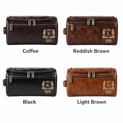 Men's Personalized Leather Toiletry Bag – Laser-Engraved Leather Travel Toiletry Bag (Vintage Style, Ideal Groomsmen Gift; Waterproof Hanging Design, Perfect for Fathers, Husbands, or Friends) - Thumbnail 6