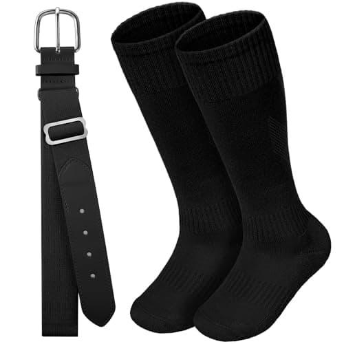 HONGTEYA Youth Baseball Socks and Belt Combo Set,Youth Softball Socks and Adjustable Baseball Belt for Boys Girls (Black-02, 13-16 Years) - Image 1