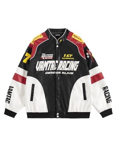 Vamtac Mens Racing Jackets Oversized Vintage Leather Bomber Jacket Baseball Racer Varsity Coats Streetwear - Image 1