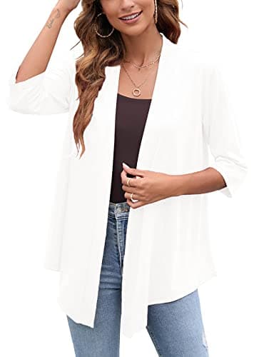 Heymoments Cardigan for Women XX-Large White Draped Open-Front 3/4 Sleeve Lightweight Casual Soft Drape Summer Fall Kimonos Cardigans - Image 1